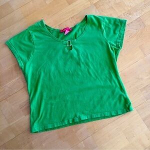 LAST CHANCE! A Line Colorful Short-Sleeve, Cropped Keyhole Tee, Green, Size XL